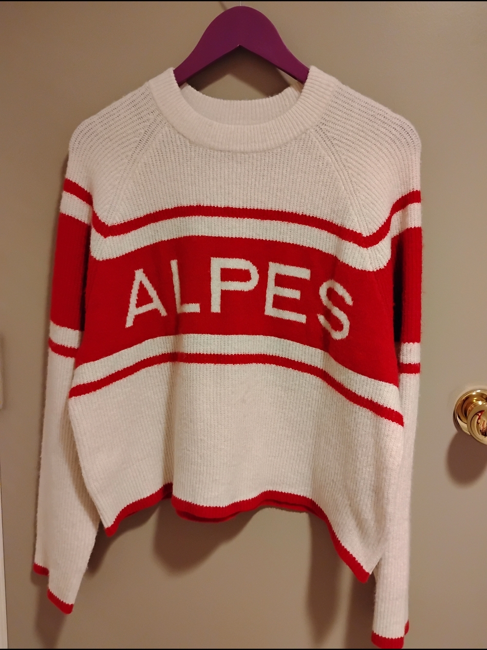 H&M White and Red 'ALPES' Crewneck Sweater